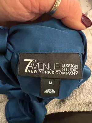New York & Company Teal satin blouse thumbnail 4