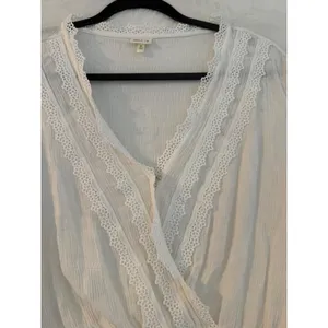 Selfie White Crochet Lace‎ Trim Smocked Waist Blouse XL Long Sleeve Boho Top thumbnail 5