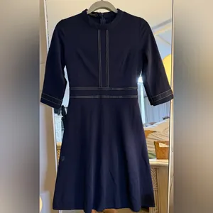 NEW Navy Blue Chic 3/4 Sleeve Tailored look Career Dress S thumbnail 4