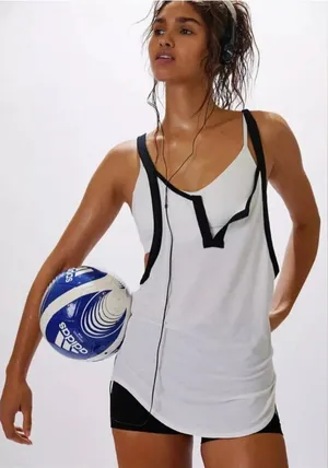 NWOT Free People Batter Up Tank Built In Bra Sweat Wicking White Black Medium thumbnail 1
