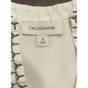 Calligraphie White Embroidered Peasant Blouse Cotton Boho Puff Sleeve Top Small thumbnail 4