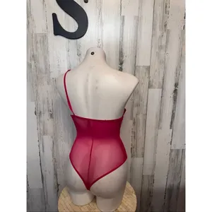 Hot Pink Lace Mesh Bodysuit Teddy Lingerie Size Small thumbnail 4