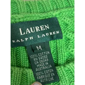 Lauren Ralph Lauren Bright Green Cable-Knit Crewneck Sweater 100% Cotton medium thumbnail 2