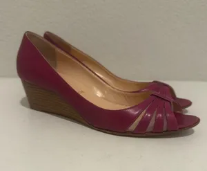 CHRISTIAN LOUBOUTIN Vintage Y2K Fuchsia Purple Peep-Toe Wedges Mesh Cutouts 40.5 thumbnail 1