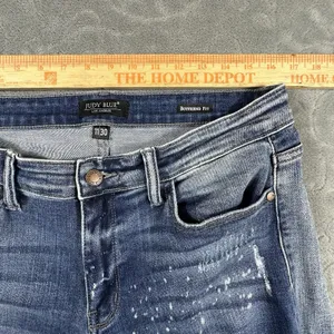 Judy Blue Jeans Womens 11/30 Blue Boyfriend Fit Destroyed Bleach Splatter Denim thumbnail 6