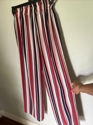 Active USA Red, Navy, White & Pink Striped Wide-Leg Pants thumbnail 4