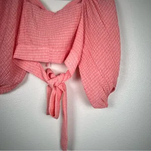 Lush Cropped Coral Puff Sleeve Blouse Sz S NWT thumbnail 6