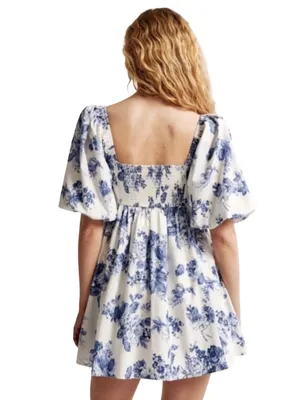 Abercrombie & Fitch Emerson Poplin Puff Sleeve Mini Dress S Blue/White Size XL thumbnail 10