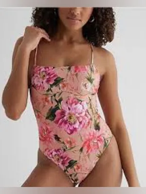 Express Body Contour Lace Up Strappy One Piece Floral Swimsuit size XL thumbnail 1