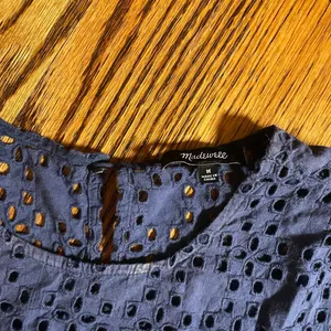 Madewell Eyelet Short Sleeve Top Size M Blue Cotton Blouse thumbnail 4
