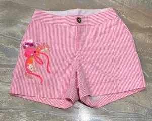 Lilly Pulitzer Pink Striped Shorts with Embellished Design Women’s 6 / Read Description The waist was modified and now is 24 inches. This short is for a girl with small waist (Please See the pics) thumbnail 1