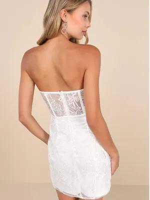NWT Lulus White Embroidered Sequin Corset Style Party Bridal Mini Dress S $69 thumbnail 2