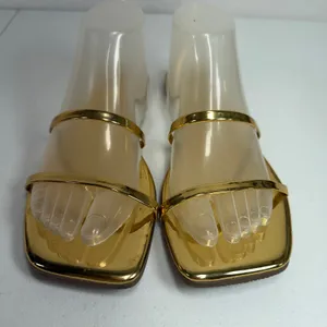 TKEES Size 9 Slide Sandals Gemma Gold Metallic Patent Leather Square Toe Flat thumbnail 4