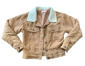 Corduroy Fleece Collar Jacket Button Up Coat Tan Women’s Size Medium thumbnail 1