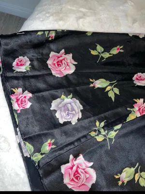 Floral Satin Slip Chemise in Black with Pink & Lavender Roses thumbnail 3