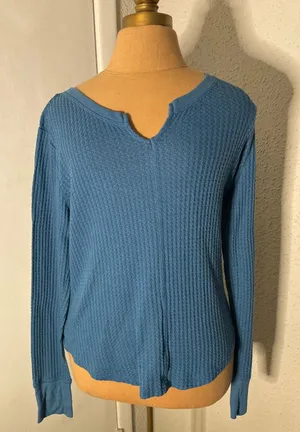Aeropostale Waffle Knit Thermal Long Sleeve Tee L Turquoise Cabincore Classic thumbnail 1