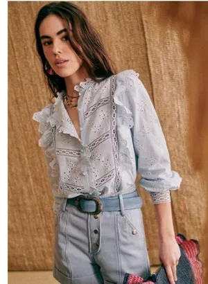 Sézane 💕💕 Irma Shirt ~ Light Blue/Ecru FR 34 = US 2 thumbnail 10