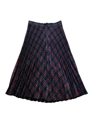 FORE Womens Pleated Midi Skirt Blue Red Plaid Preppy Dark Academia Grunge Modest thumbnail 5
