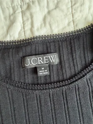 J. Crew Pointelle Ribbed Crewneck Long Sleeve T Shirt Scallop Trim Medium thumbnail 5