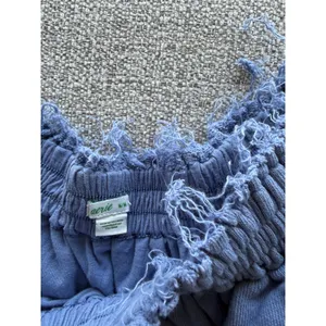 Aerie Blue Tiered Ruffle Mini Skirt Smocked‎ Elastic Waist Raw Hem Size M thumbnail 3