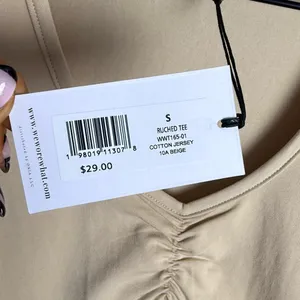 Brand New WeWoreWhat Cropped Baby V-Neck Short Sleeve T-Shirt in Beige NWT thumbnail 4