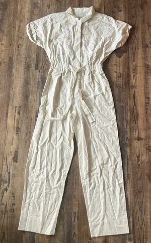 Universal Threads Womens Short Sleeve Ivory Linen Blend Jumpsuit Size 4 NWT thumbnail 1