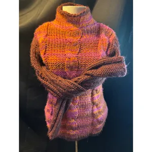 Desigual Womens Chunky Cable Knit Sweater Mock Neck Pink Orange Purple 67J2LB8 S thumbnail 6