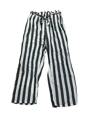 American Eagle Outfitters Gray White Striped Paperbag Pants thumbnail 1