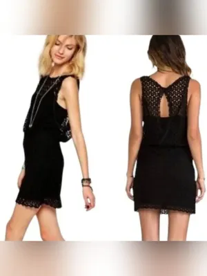 Free People Black crochet Mini dress Medium thumbnail 2