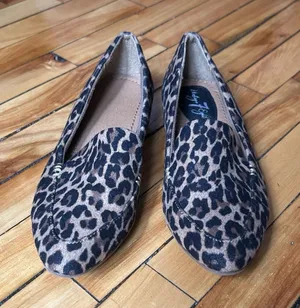 Leopard Print Smoking Loafers Brown Suede Look Ballet Flats Cute Casual Size 7.5 thumbnail 1