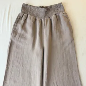 Calypso St. Barth Smocked Linen Blend Wide Leg Pants Womens L Tan Beachy Relaxed thumbnail 7