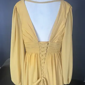 Women’s Full Length Long Sleeve Chiffon V-Neck Formal Dress Corset Back Size 16 thumbnail 6