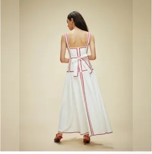 Anthropologie lovers NWT COMMENSE White and Red Trim Maxi back Bow Dress Small thumbnail 3
