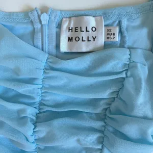 Hello Molly‎ Light Blue Ruched Mini Dress Square Neck Bishop Sleeve Size US 2 XS thumbnail 5