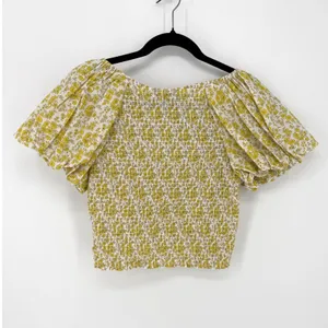 J.Crew Liberty Fabric Floral Puff Sleeve Smocked Crop Top Yellow White Size 8‎ thumbnail 3