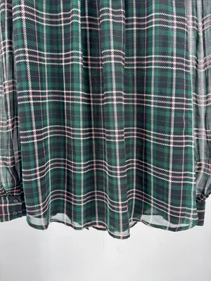 Ann Taylor sheer button front plaid puff sleeve top L professional office casual thumbnail 4