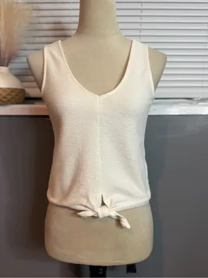 Madewell Cream Sleeveless Knit Tie Front Tank Top XS thumbnail 4