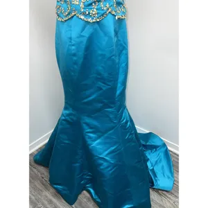 Sherri Hill Strapless Mermaid Style Prom Dress Gown Size 4 Gold Beaded Turquoise thumbnail 3