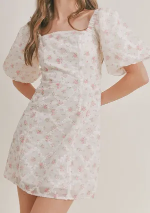 Amable Floral Cream Puff Sleeve Mini Dress thumbnail 1