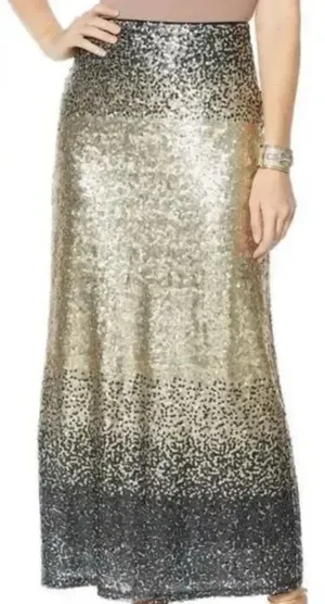 NWOT Heidi Daus Elegant‎ Sparkle Sequin Skirt Maxi Length Side Zip Size L Ombre thumbnail 1