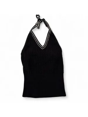 Banana Republic Black sweater halter neck top with white stripes built-in bra Si thumbnail 2