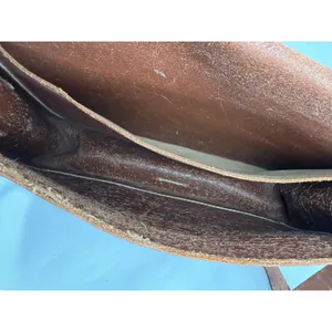 Vintage Brown Leather Crossbody Satchel Bag Contrast Stitch Brass Hardware thumbnail 3