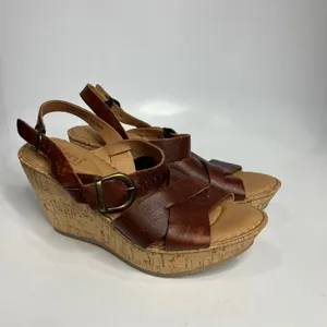 Born Emmy Quarter cork wedge Sandals‎ brown leather straps women's size 40 thumbnail 2