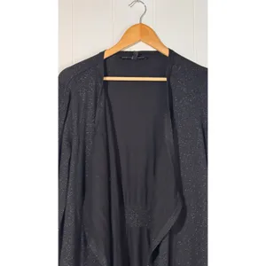 White House Black Market Cardigan L Black Sparkle Draped Bell Sleeve thumbnail 5