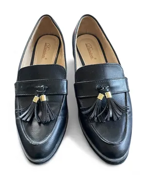 DUNION Women's Bertha Vegan Black Leather Tassel Detail Low Heel Loafer 7 thumbnail 1