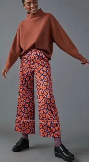 Anthropologie HUTCH Poppy Floral Wide-Leg Crop Pants Orange/Purple Size S thumbnail 2