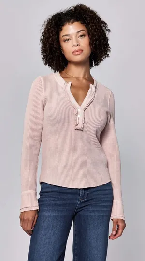 Dear John Sepia Rose Waffle Henley Long Sleeve Top Size Small thumbnail 1