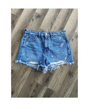American Eagle Floral Jean Shorts Embroidered thumbnail 3