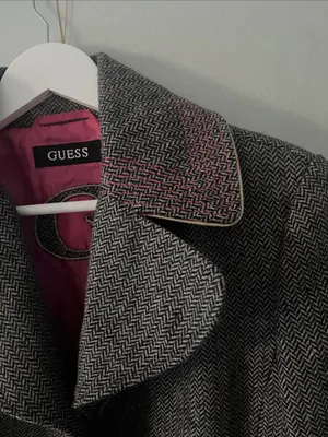 GUESS Gray Tweed Trench Coat with Pink Trim thumbnail 7