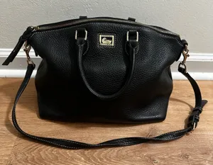 Dooney & Bourke | Black Pebbled Leather Gold Hardware Satchel Crossbody Bag thumbnail 1